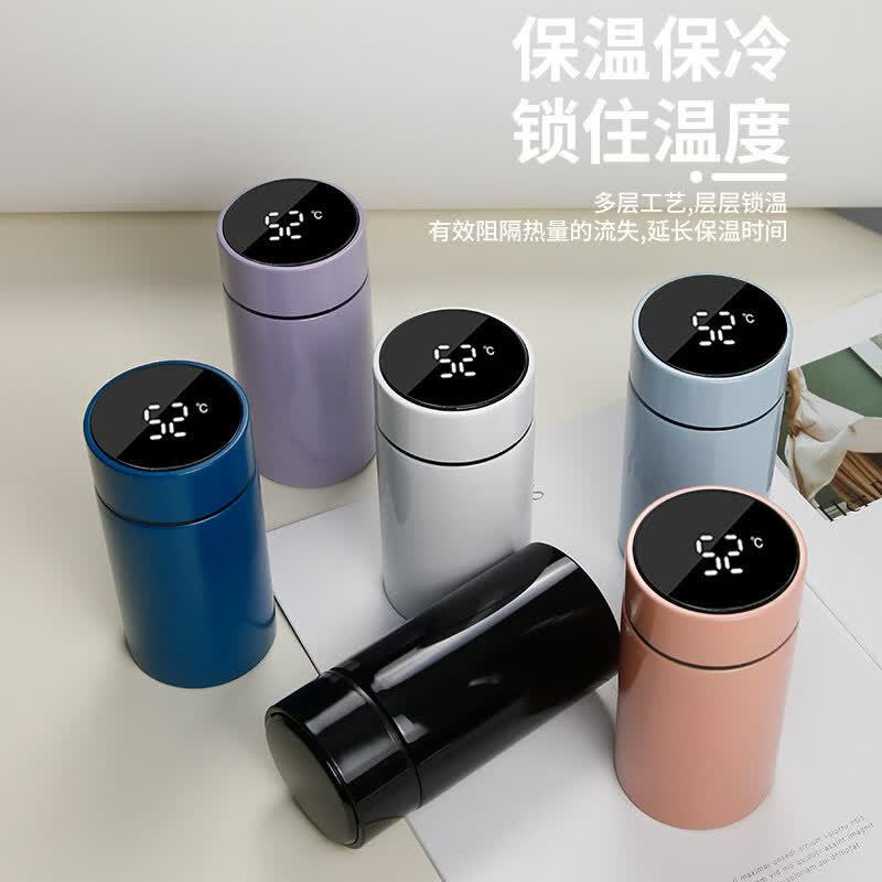 不锈钢保温杯智能测温男女便携迷你口袋杯智能礼品水杯 不显示温度200毫升红色 无茶隔