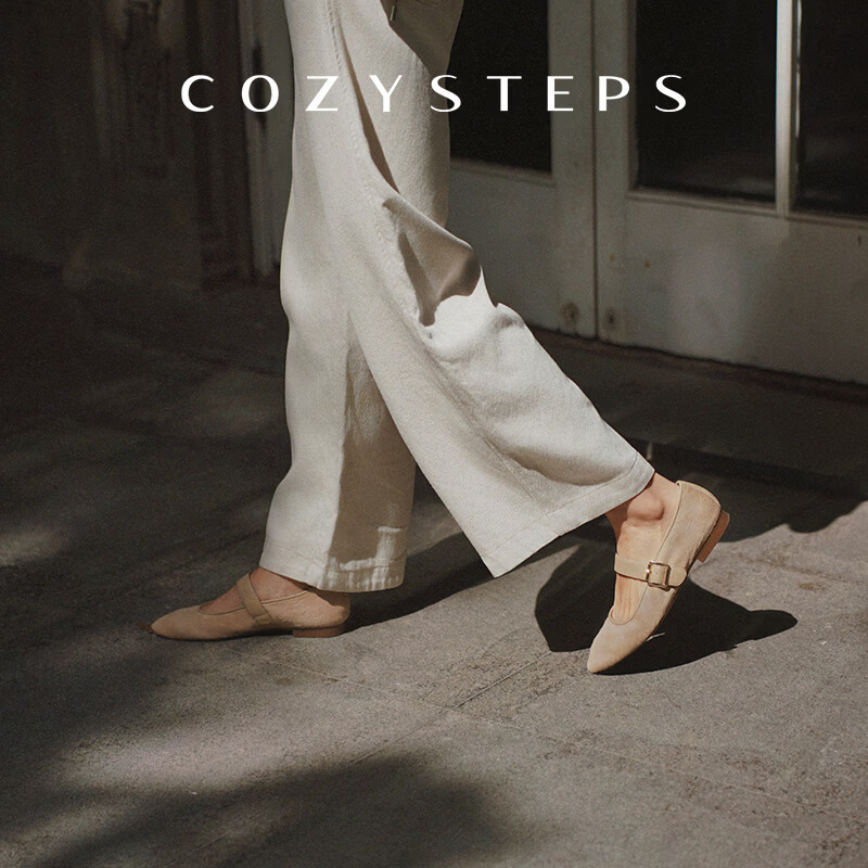 COZY STEPS可至女士26春季新款浅口复古尖圆头牛皮芭蕾玛丽珍单鞋女 深邃红 39
