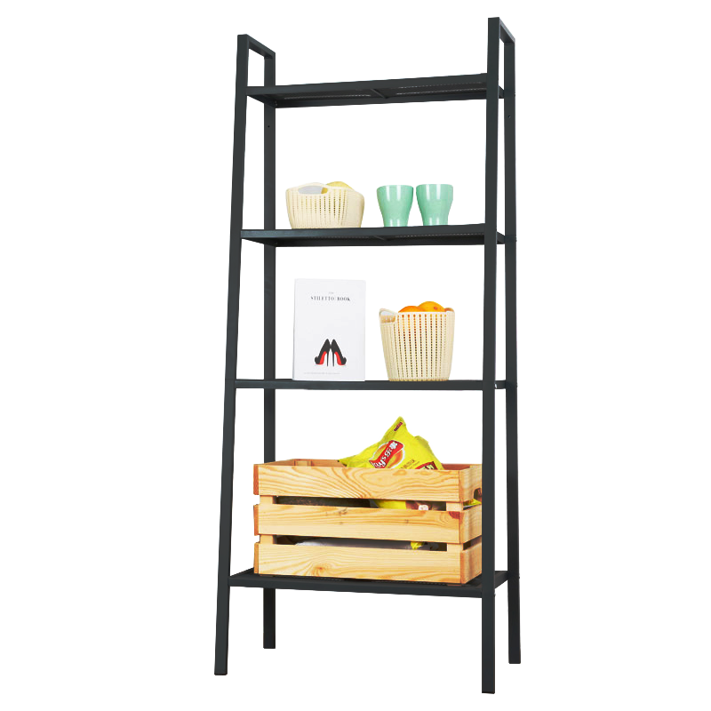 家家双龙 金属落地客厅家用置物架子 网红收纳架北欧风格厨房储物多层阳台花架杂物货架出口欧美品质 四层-时尚黑60*35*147cm【菱形网片】