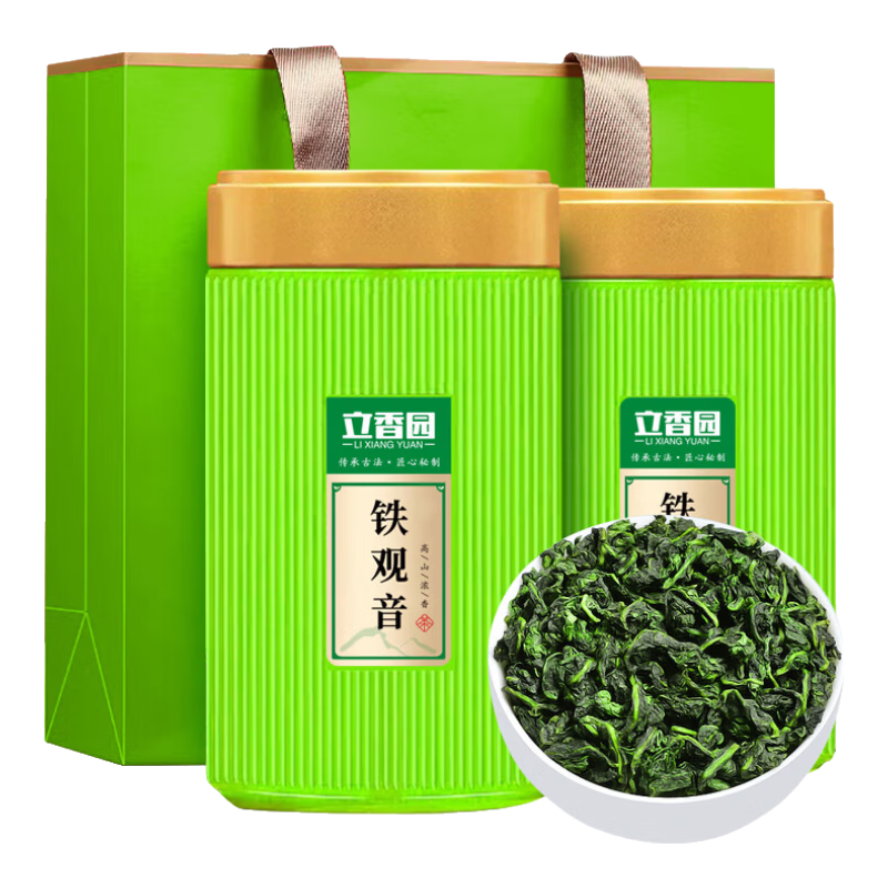 立香园节日送礼铁观音茶叶浓香型安溪高山原产正季新茶兰花香罐装礼盒装 125克*2罐配礼袋