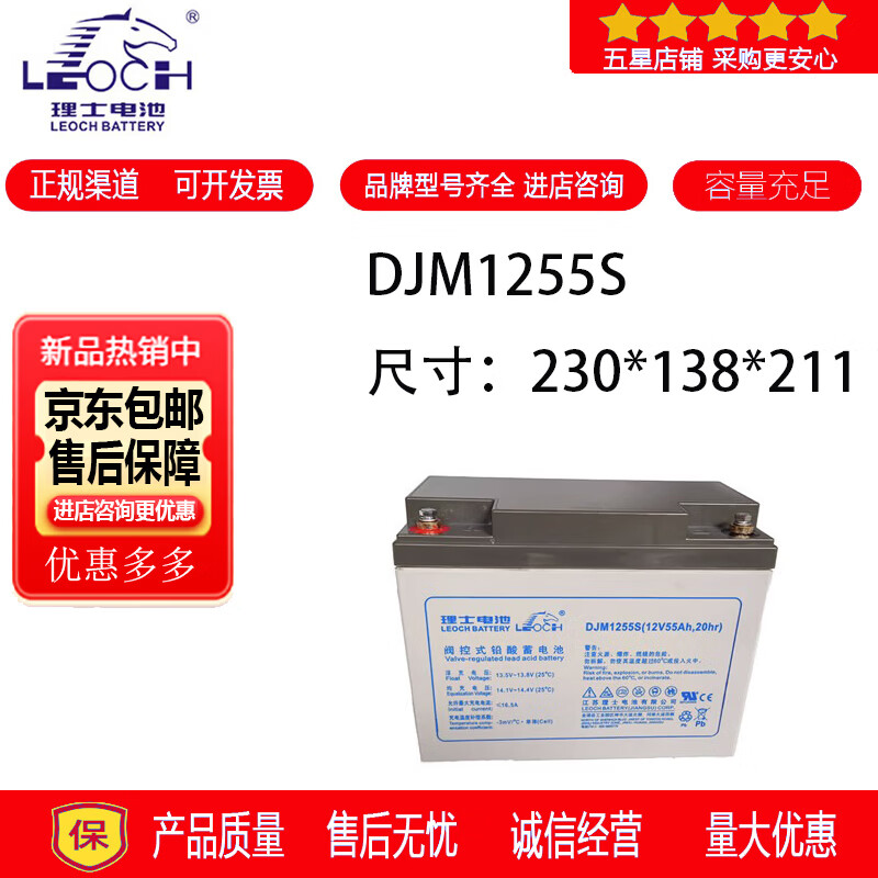 理士LEOCH理士蓄电池DJM1255S铅酸密封免维护电梯用消防设备UPS电源12V55AH 理士蓄电池