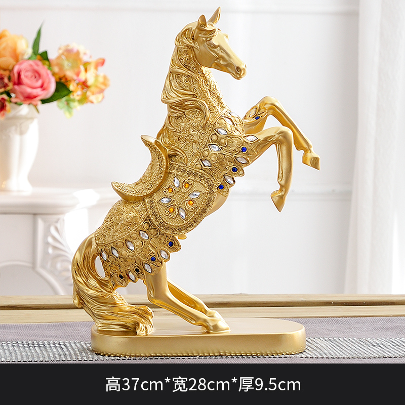 马酒柜玄关房间客厅创意招财办公室中式工艺家居小摆设 金色 翘脚马