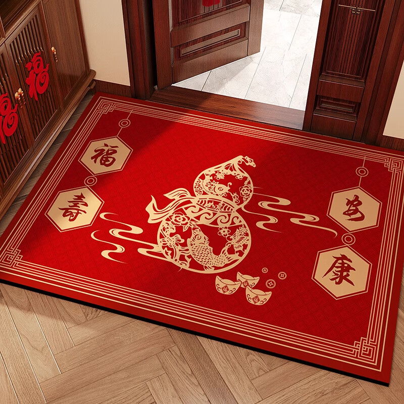 KAYE喜庆红色入户门地垫硅藻泥家用门垫卫浴玄关进门脚垫吸水防滑垫子 GZN-Y倾颜-福寿安康 40X60cm