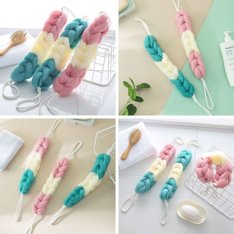 沐浴球长条浴花柔软搓背沐浴条长条拼色长条澡浴球搓澡巾洗澡球 全新材质：起泡丰富 升级款【撞色沐浴条】2条 京东折扣/优惠券