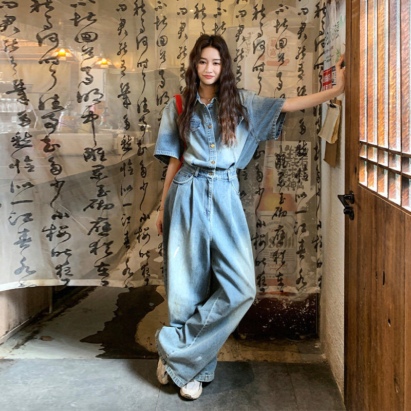 MODX覆古感工装牛仔连身裤套装20265新款女夏宽松休闲 牛仔色 新款面料版 XS 95斤内