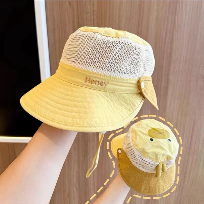 婴儿帽子夏季遮阳帽渔夫帽男童女宝宝网大檐可拆披肩儿 半网双檐渔夫帽-绿色 1-3岁/帽围46-50cm