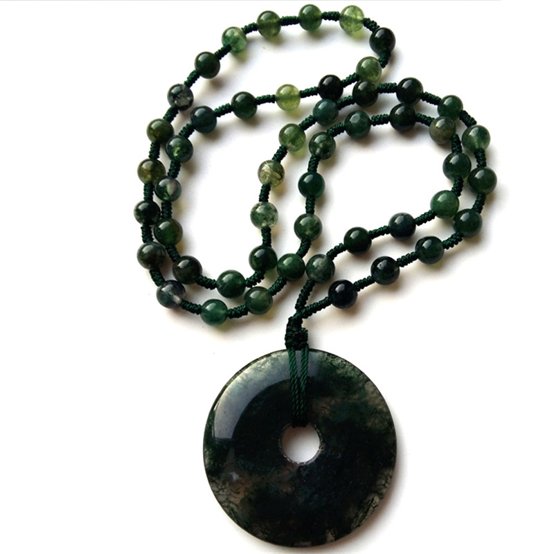 碧凤阁 水草玛瑙平安扣吊坠  玉髓平安无事水滴玉牌玉坠男女毛衣链