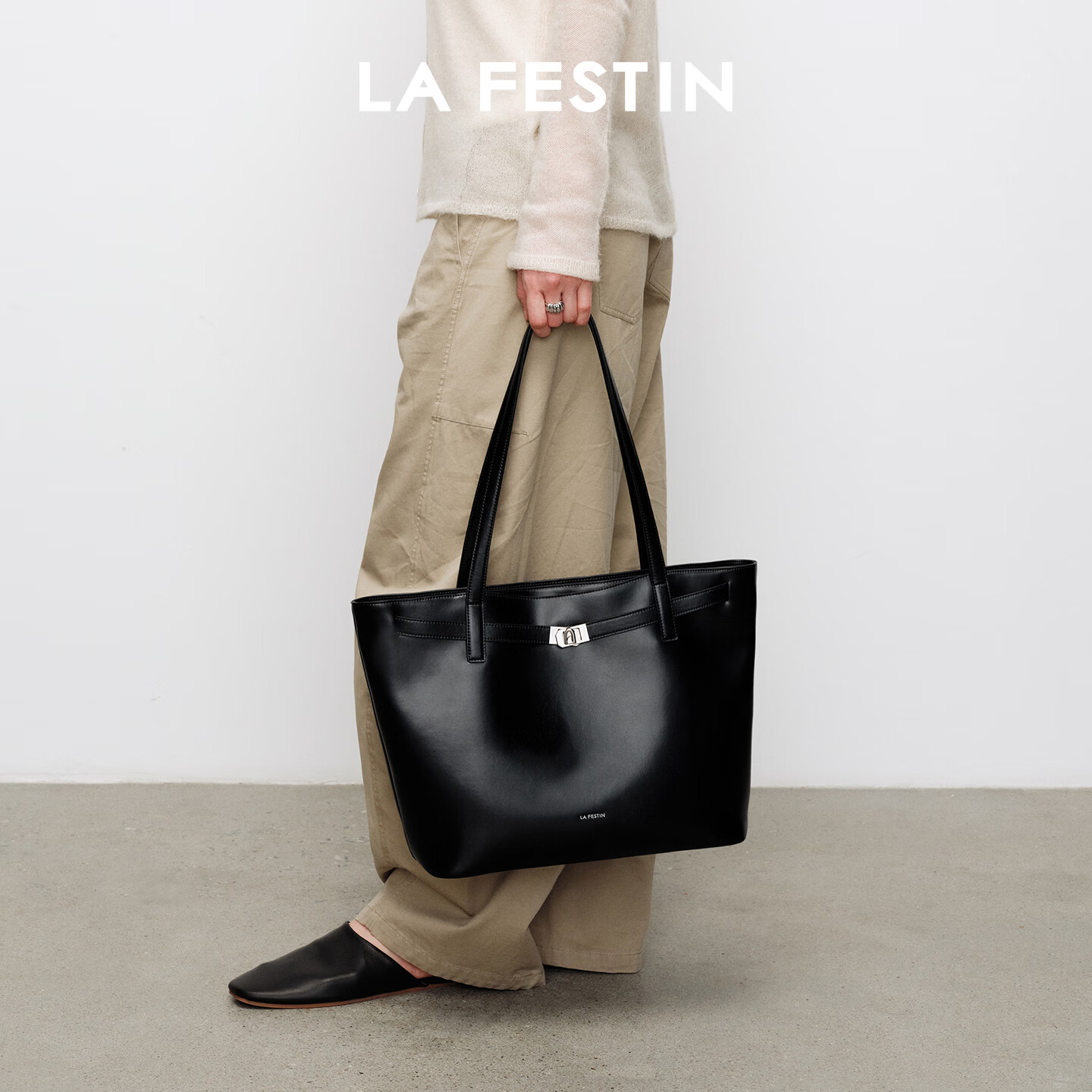 拉菲斯汀(La Festin)抱抱TOTE包女包2026新款包包通勤腋下手提包大容量托特包七夕礼物 慕斯黑-大号 | 可装14寸笔记本电脑 | 赠送肩托