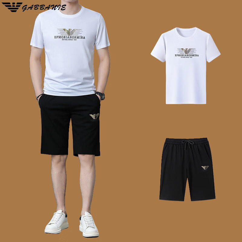 阿玛尼（ARMANI）意大利正品曼男士休闲高端专柜 十大奢侈品男装国际一线品牌AG_19606-1款白色+短裤 L 170_建议121-135斤