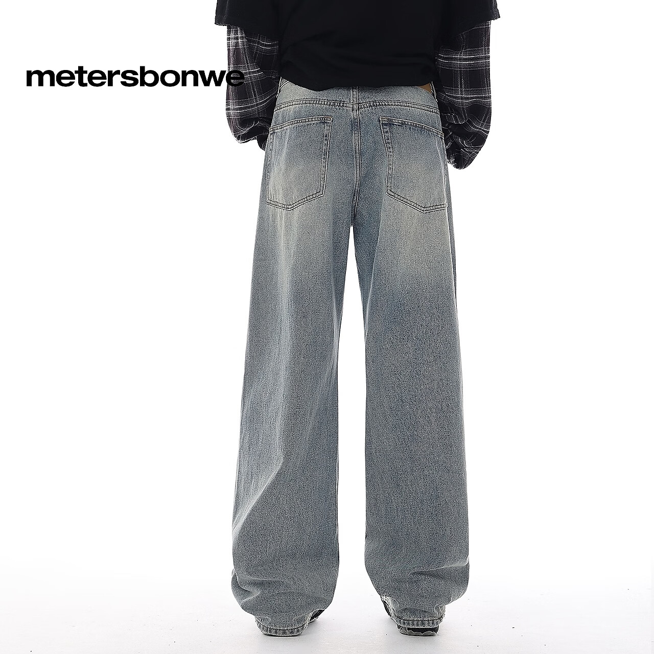 美特斯邦威牛仔裤男士新款休闲美式复古直筒宽松拖地长裤 牛仔中蓝 L 175/80A