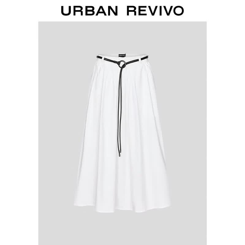 UR2026春季新款女装休闲度假风腰带超宽松A字半裙UWH550054 本白 S (XS-S)