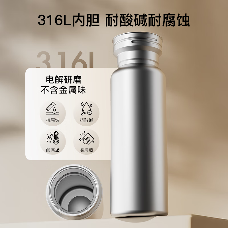 富光保温杯316L不锈钢水杯 商务车载茶水分离泡茶杯 直身大容量水杯 500ML 【旋盖 316L内胆】 曜石黑