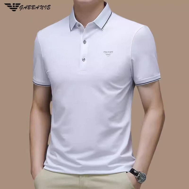 阿玛尼(ARMANI)正品夏季猕猴桃短袖t恤男士桑蚕丝商务翻领冰 丝顶休闲男士Polo衫 奢饰品国际一线品牌黑色 2XL 185_100A(建议165-180斤)