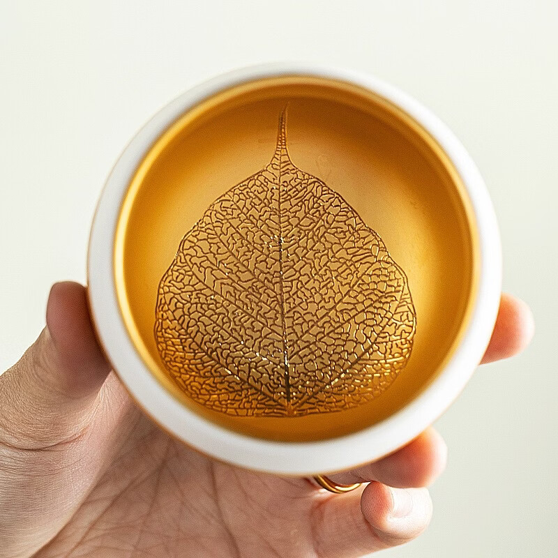 BOSSY羊脂玉瓷鎏金主人杯品茗杯茶杯对杯节日礼物送领导长辈父亲伴手礼 羊脂玉五福金杯【对杯礼盒装】