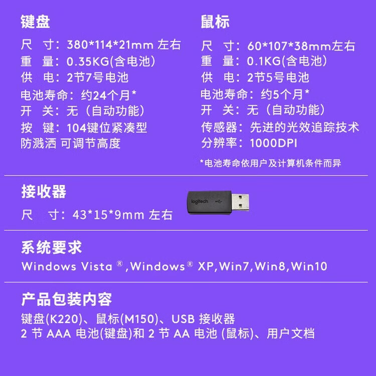 罗技（Logitech）正品无线键盘鼠标套装台式笔记本电脑家用办公有线键鼠套装 炫酷黑-MK220键鼠套装