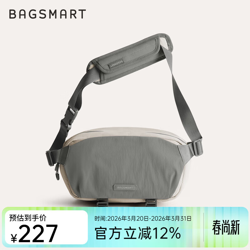 BAGSMART斜挎包大容量相机包男女休闲通勤便携单肩包胸包邮差包户外包送礼 灰色 中包
