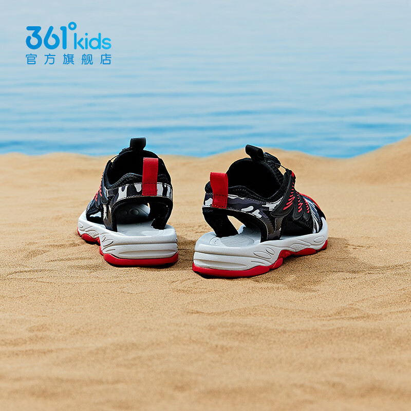 361°童鞋男童包头凉鞋儿童旋钮扣夏季中大童鞋溯溪鞋运动鞋男童鞋 碳黑/能量红色/摩登灰 39