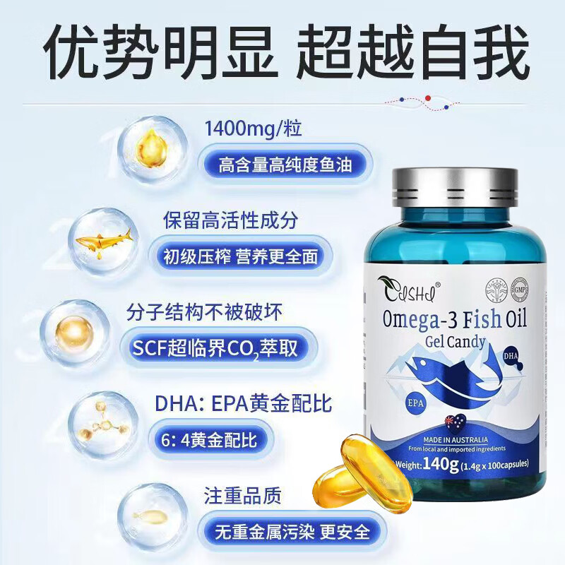 奈力士进口深海鱼油Omega-3高纯度中老年人可搭辅酶q10磷虾油成人DHA 【1盒体验装】+家中常备 140g*1瓶