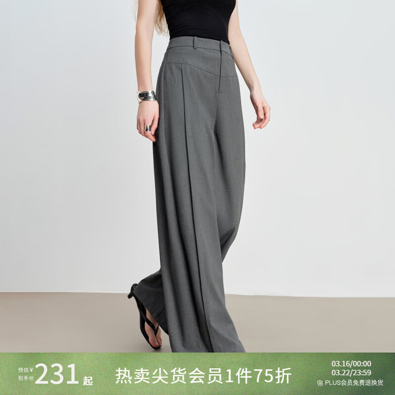 自巧小个子分割线设计叠褶弯刀西装休闲裤长裤女2026春季新品裤子 水貂灰 S （尺码：3）