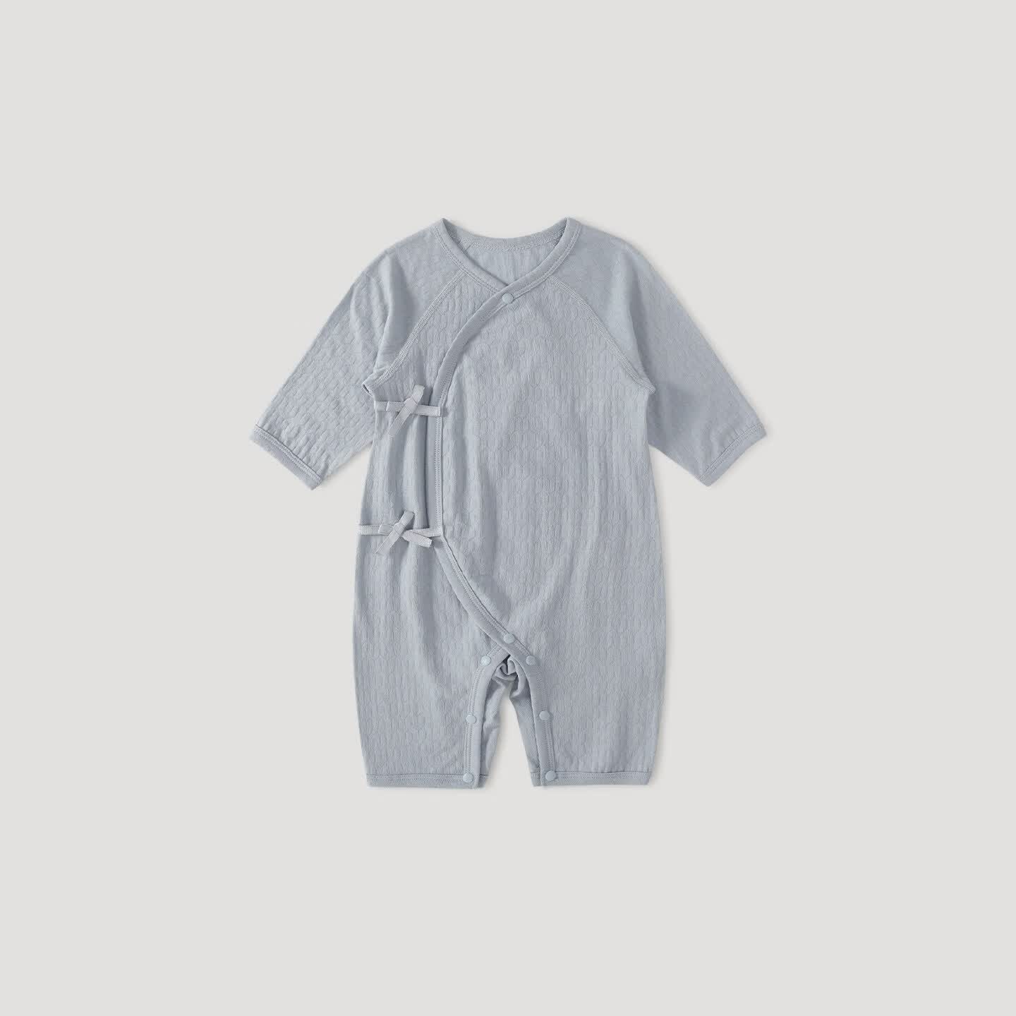 巴厘小猪新生儿婴儿衣服夏季薄款长袖空调服睡衣绑带哈衣莫代尔宝宝连体衣 蒲霜蓝 66cm