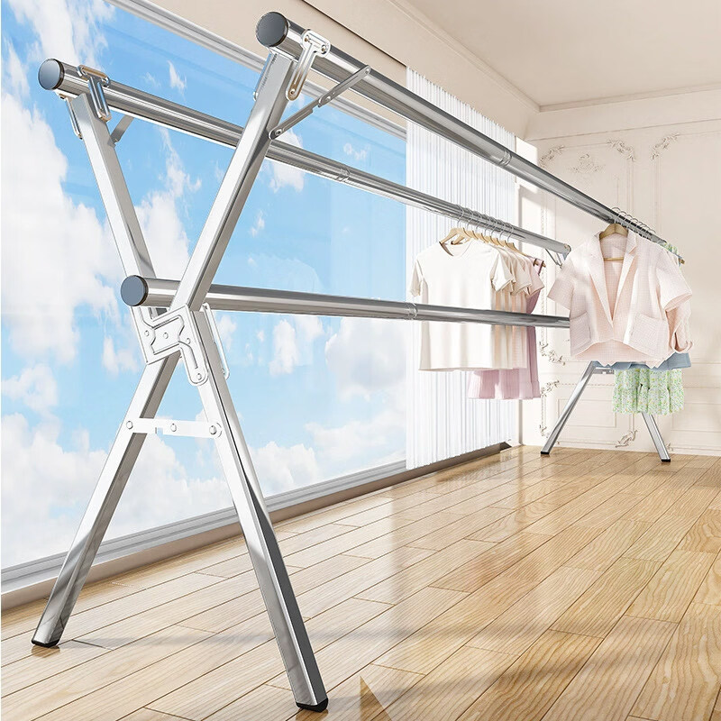 咏幻晾衣架落地不锈钢阳台室内外家用阳台折叠凉衣架晒衣架晒被子神器 【全钢马蹄脚_特粗_鞋架】五杆2.4米_送2035