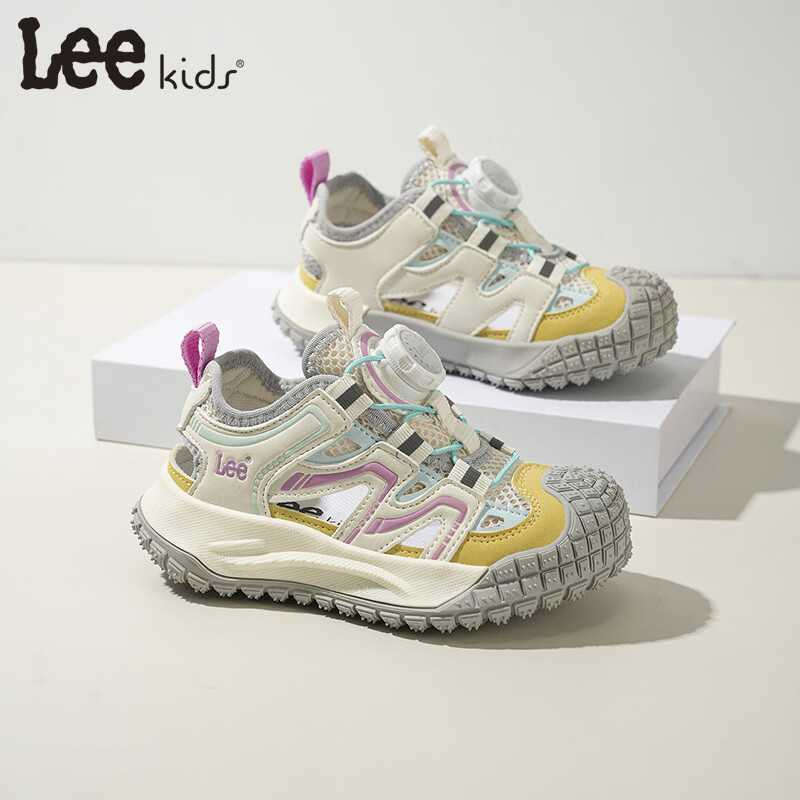 Lee童鞋夏季新款儿童包头沙滩凉鞋女童镂空运动鞋男童 米黄 33 【建议脚长204mm】