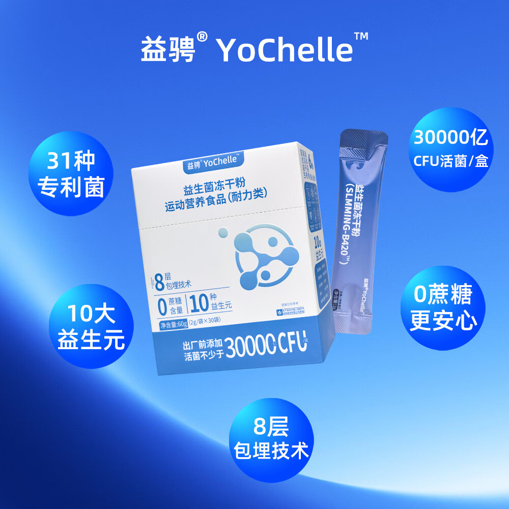 益骋全新升级第二代益生菌冻干粉多菌株零蔗糖肠胃肠道大白盒 2盒装【口胃双衡】 30条*2盒