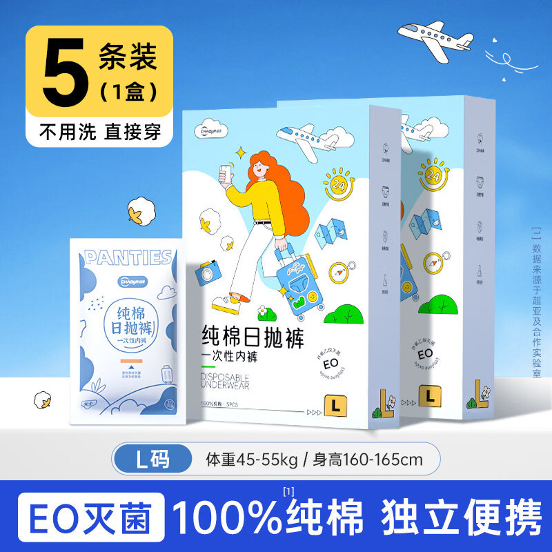 十月结晶一次性内裤女纯棉底档旅行产妇月子孕妇大码便携底裤日抛 1盒/5条【免洗-A类纯棉】 无菌安心，棉柔亲肤()