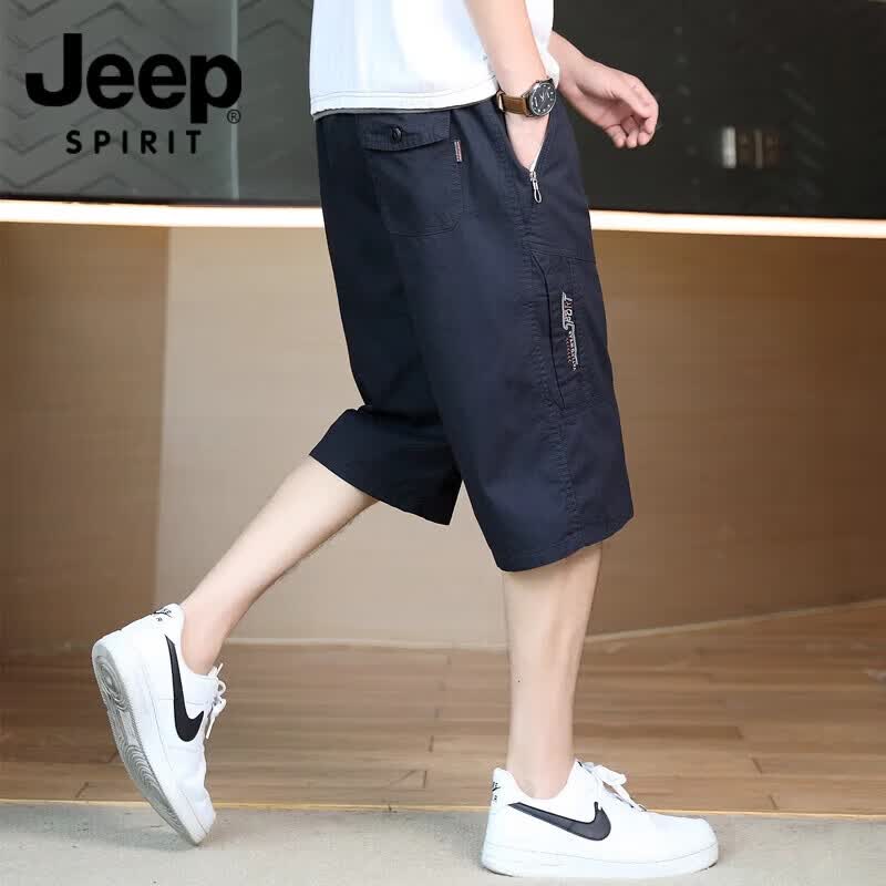 JEEP SPIRIT吉普七分短裤男士2026夏季薄款纯棉大码中裤多口袋外穿工装裤子男 NHHS/A4-16-8531军绿色 XL