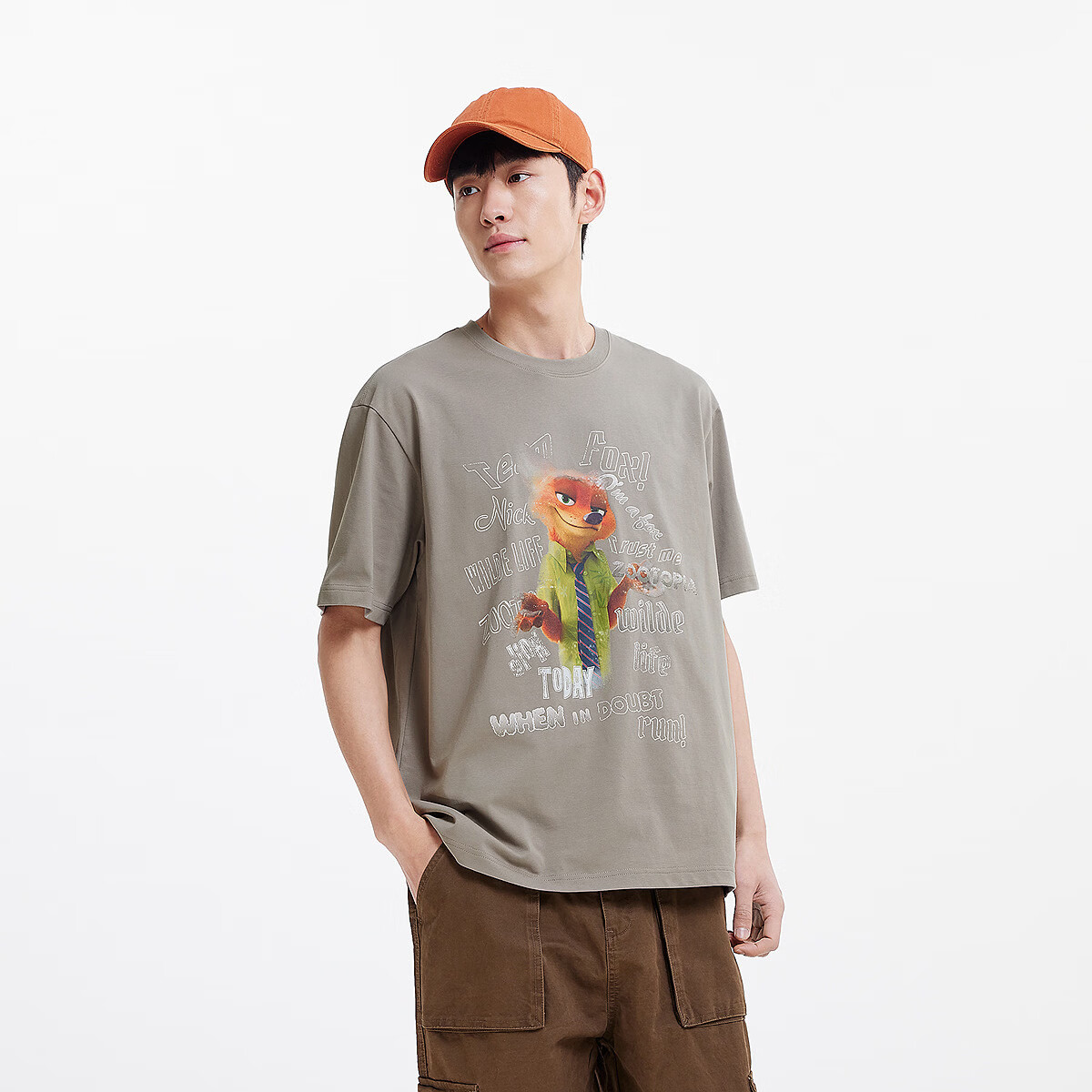 森马(Semir)凉感T|疯狂动物城短袖T恤男夏季抑菌印花宽松针织衫 浅灰20012 M
