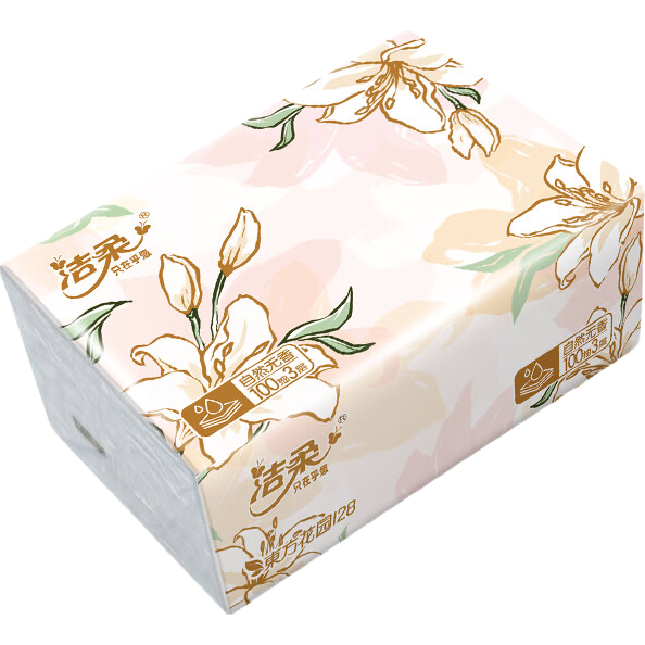 洁柔抽纸繁花系列柔韧软抽可湿水面巾纸卫生纸餐巾纸擦手纸整箱家用 3层 100抽*20包