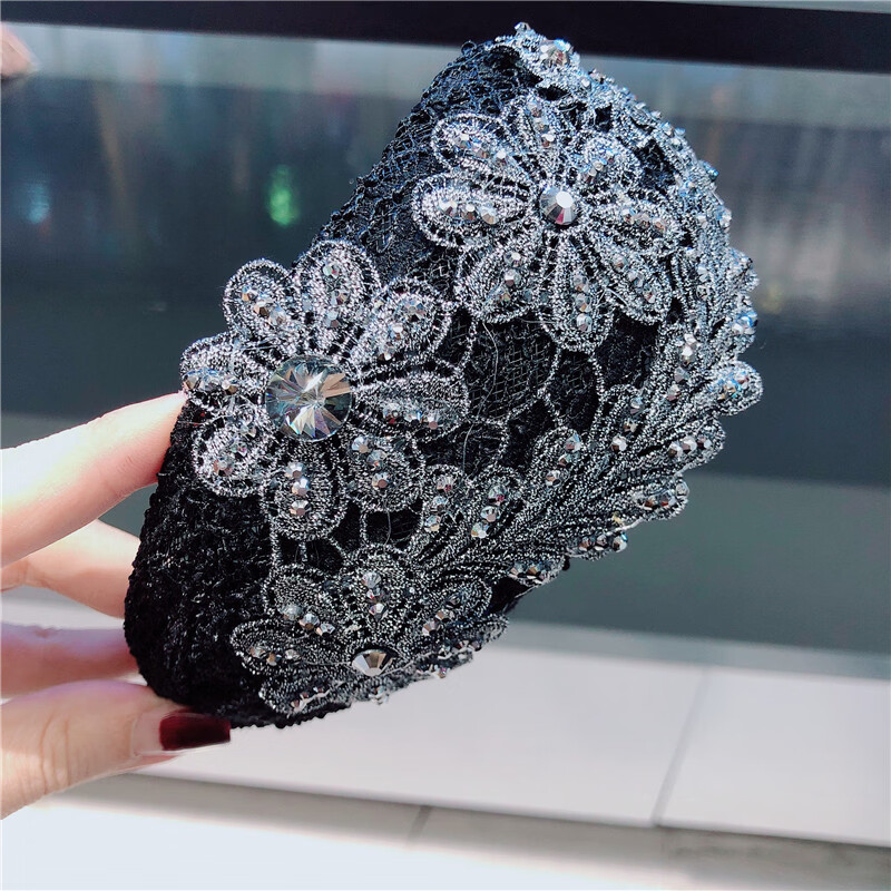 中老年发箍遮白发夏季宽边花朵妈妈太太蕾丝带压夹夹 大花朵银色 最宽处6.5CM