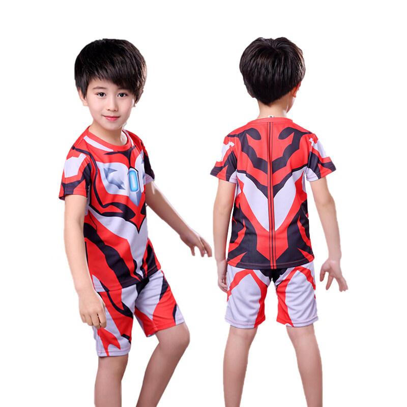 奥特曼衣服夏装男童短袖发光套装2026新款速干运动蜘蛛侠儿童装潮 【迪迦】短袖套装 +发光胸灯+面具+披风+光剑+变 90 cm