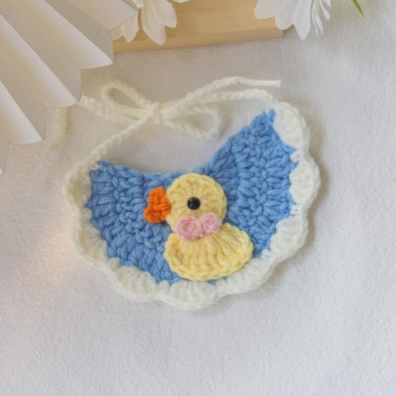 猫咪围嘴手工编织围脖毛线针织围兜宠物口水巾狗狗可爱蝴蝶结配饰 小