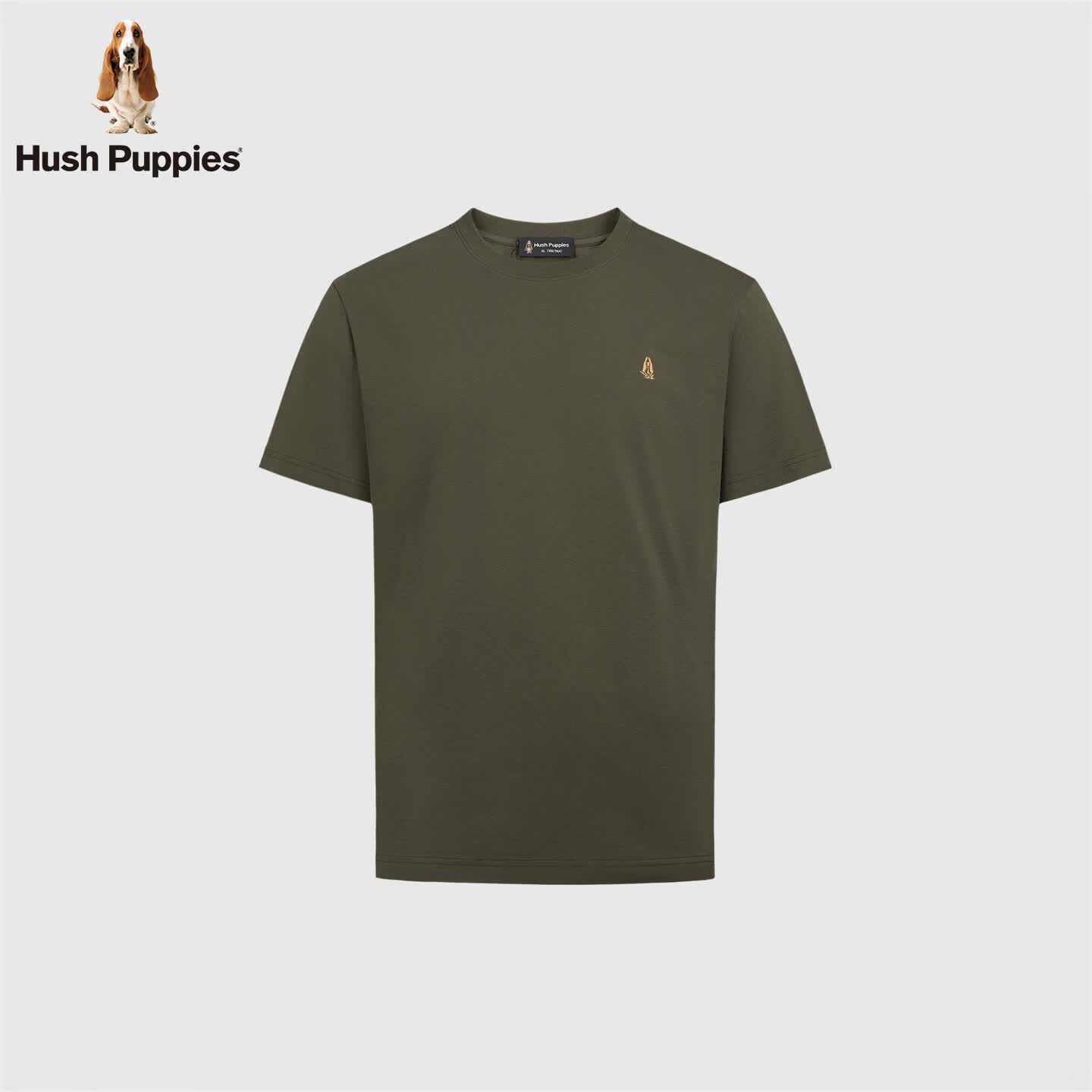 暇步士（Hush Puppies）【百搭舒适】男装26夏季新款简约基础多色短袖圆领衫t恤 桉叶绿 L