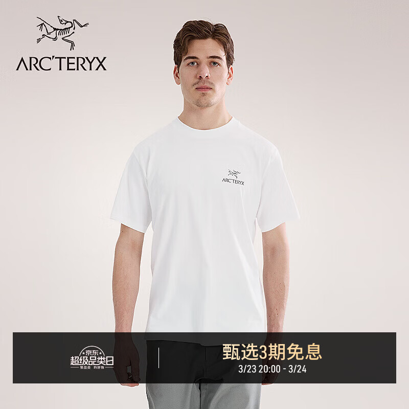 ARC'TERYX始祖鸟 KRAGG SL COTTON BIRD WORD SS 透气 男子 棉质短袖T恤 石膏白/黑色 M