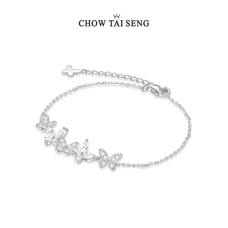 周大生紫藤花蝴蝶精灵手链女款纯银S925轻奢高级感手饰生日礼物送女友
