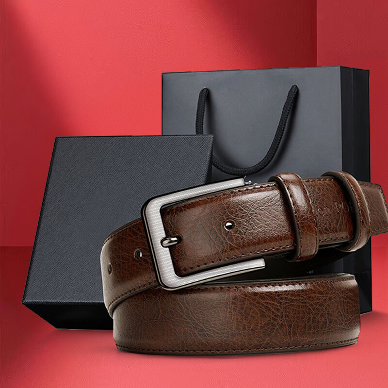 皮带男士真皮保罗老式针扣皮带男士裤带头层牛皮复古商务休闲牛仔 送礼专用【高端礼盒款】棕色牛皮3.5cm宽(高端大气男士 110cm