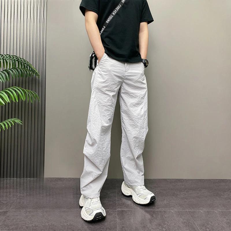 罗鸣老人【美式轻奢】2026春夏新款宽松直筒休闲裤 休闲户外男士运动裤 白灰色 2XL （建议150-170斤）