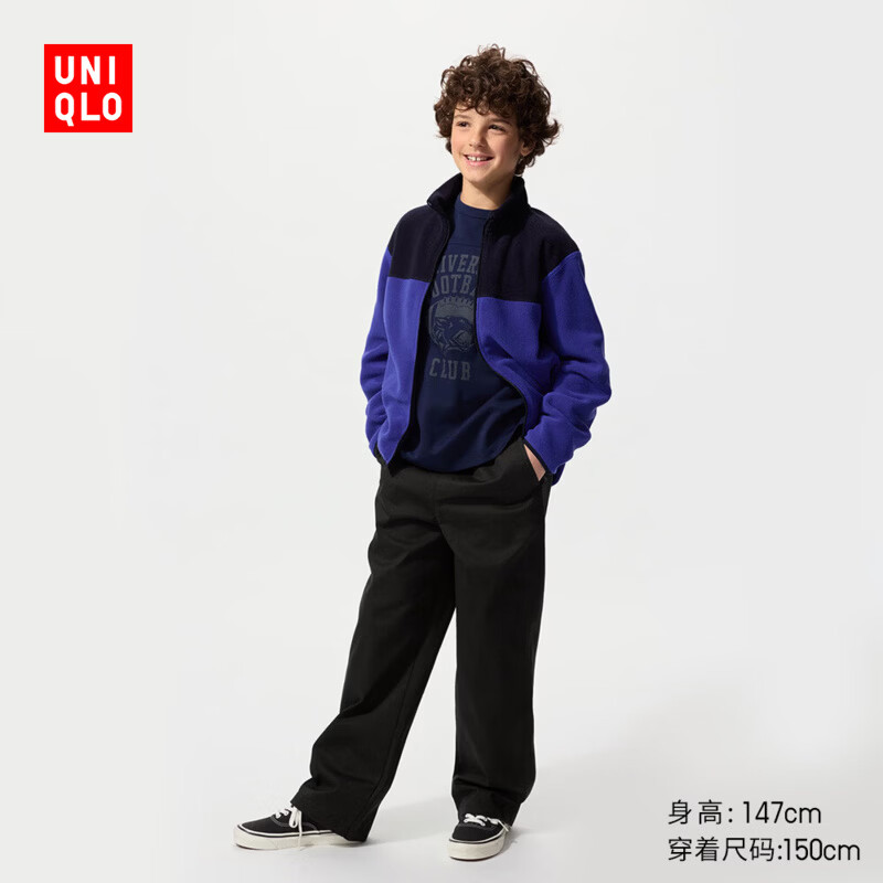 优衣库童装男童女童弹力松紧长裤裤子484713 479575 479575/09黑色 160