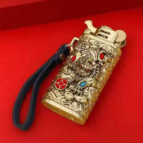 首领正品煤油打火机招财貔貅浮雕国潮防风砂轮高档爸爸生日礼物男士潮 金色【礼盒装】 豪华版【送火石棉芯+133毫升煤油】