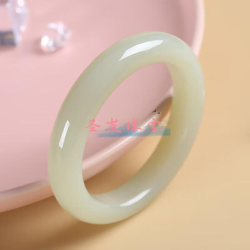 圣岚新疆和田玉手镯子羊脂玉细条妈妈女款白玉石镯女友老婆礼物附证书 玉镯尺寸59-60mm