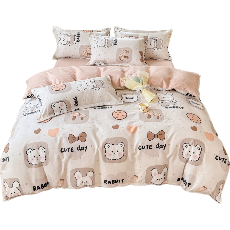 多兰诗（Duolanshi）春夏加厚磨毛四件套 ins四件套花卉田园风格床单被套四件套 熊可可M 2.0米 床单款 被套200*230 四件套