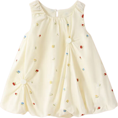 拉夏貝爾女童連衣裙2026新款寶寶公主刺繡裙子夏季無袖花苞背心 可愛泡泡裙 130 130建議身高120-130