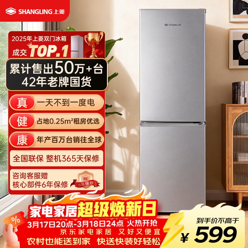 上菱183升两门小型冰箱小户型家用出租房用 出租屋办公室宿舍双门双开门电冰箱以旧换新BCD-183D