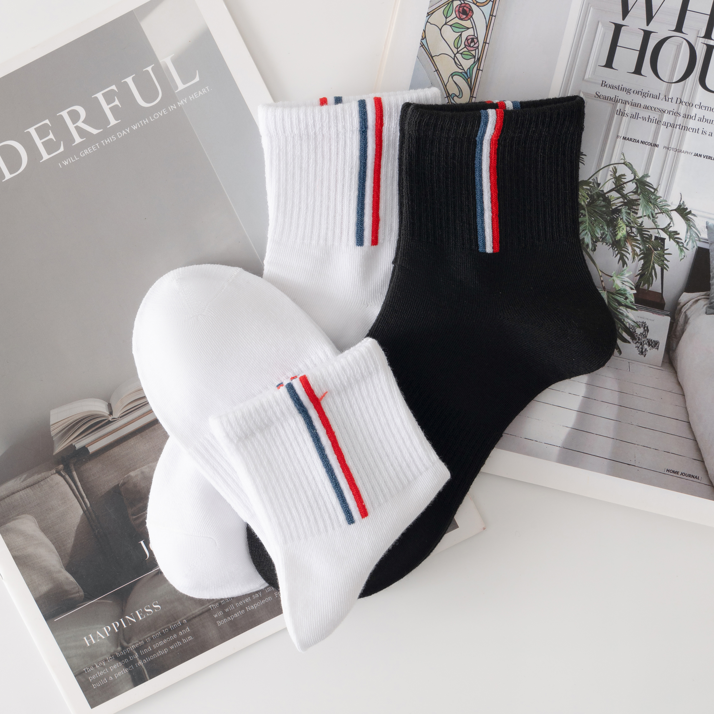 帕兰朵袜子男士夏季薄款抗菌防臭中筒运动袜吸汗透气休闲通勤短袜6双装 颜色随机彩虹条【4双】 均码