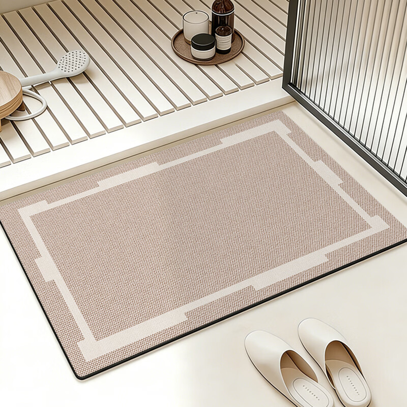 纤苏浴室地垫硅藻泥吸水速干脚垫卫生间防滑耐脏垫子家用厕所门口地毯 素色回纹棕 40*60cm(多数人的选择）
