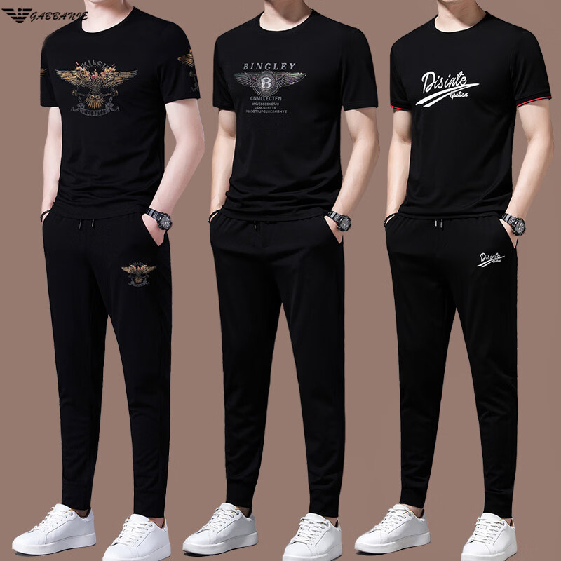 阿玛尼（ARMANI）正品男装男士休闲运动服套装男夏季薄款冰 丝短袖高端潮流帅气 十大奢侈品男装国际一线品牌529款白色(短袖+长裤) 3XL 185_【建议180-200斤】