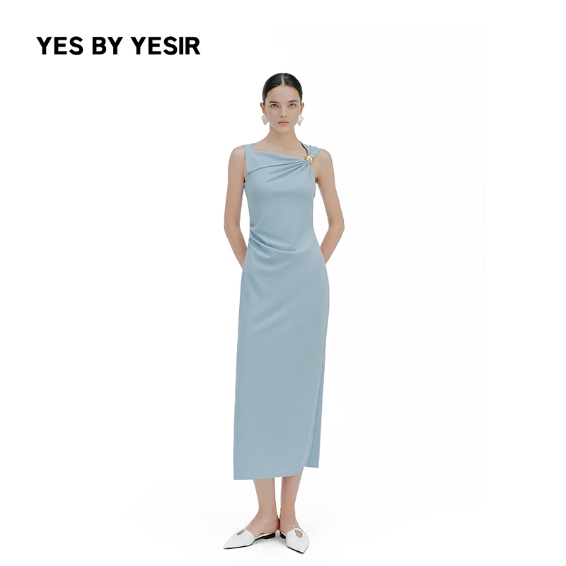 YES by YESIR叶谦原创设计师2026年春夏新款陶金罐休闲连衣裙 浅黄色 S