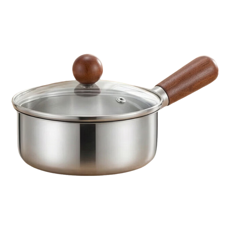 特厚不锈钢平底锅奶锅电磁炉通用不粘锅辅食锅汤锅煮锅蒸锅汤锅 17cm胡桃木锅（加厚直边）